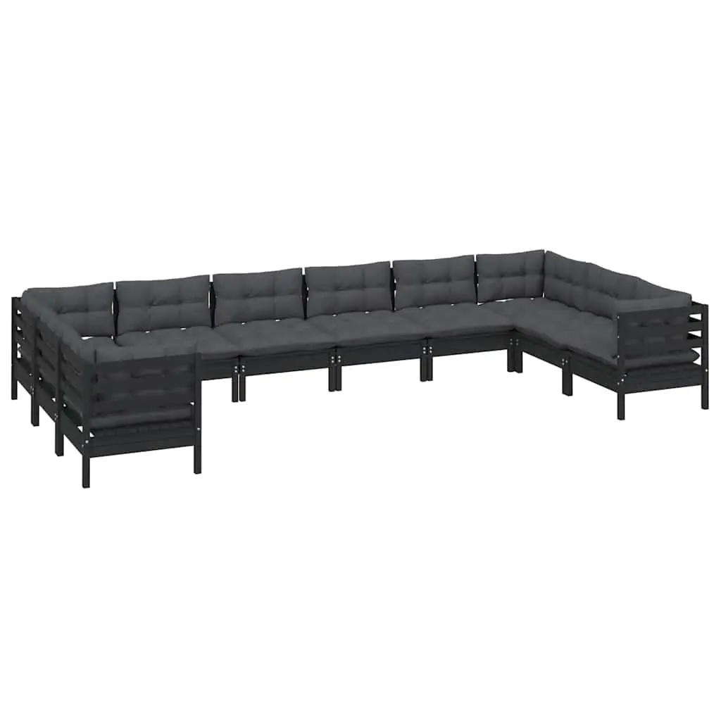 Garden Lounge Set Outdoor Furniture 10 Piece Black Pinewood with Cushions
