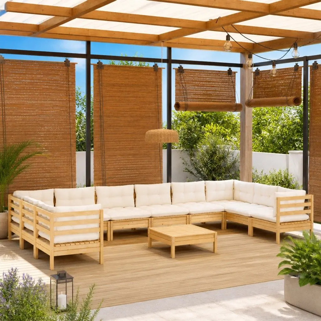 Garden Lounge Set 11 Piece Outdoor Patio Furniture Cream Cushions Modular