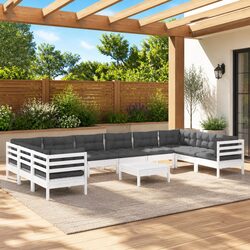 Wooden Garden Lounge Set 11 Piece Outdoor Patio Furniture with Cushions White