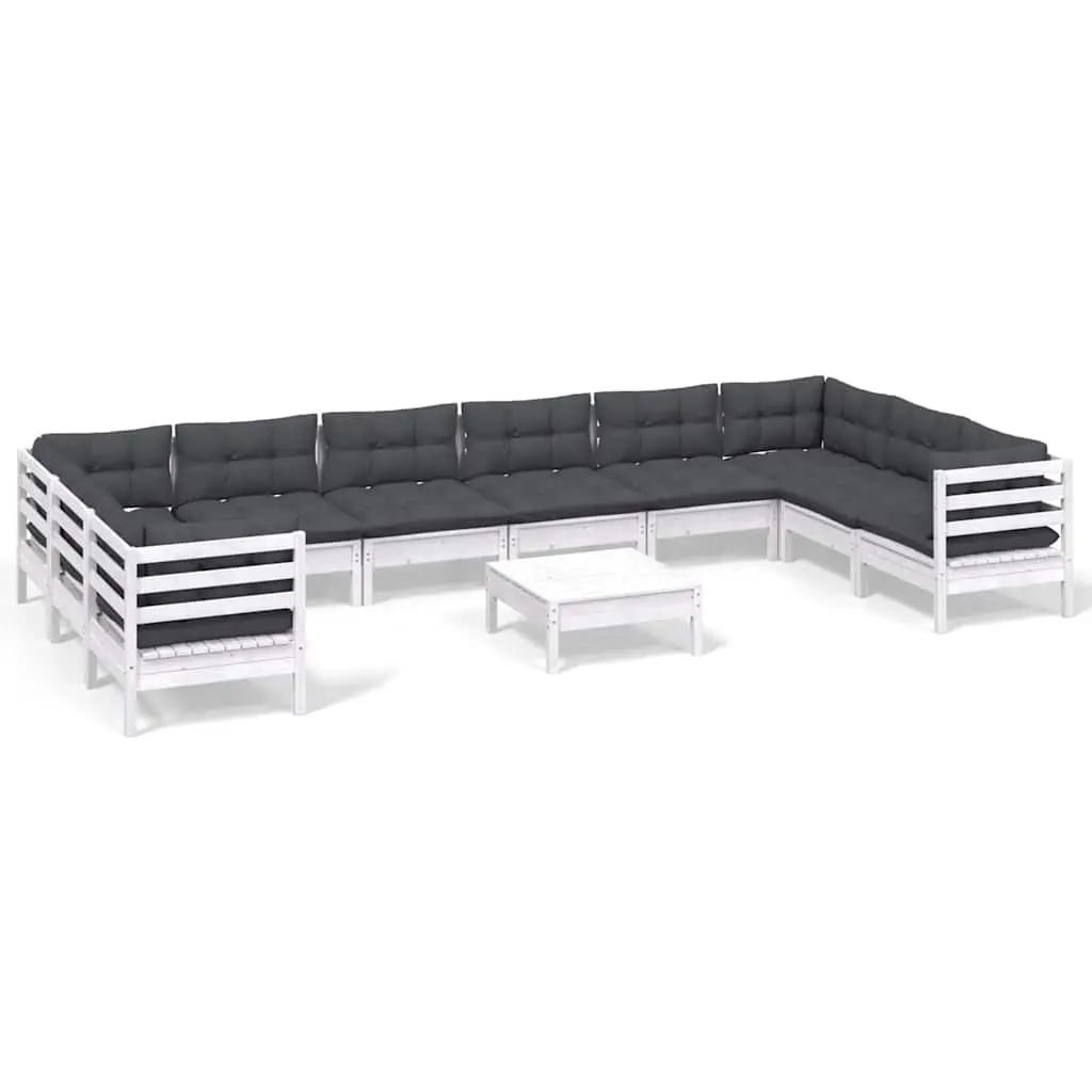 Wooden Garden Lounge Set 11 Piece Outdoor Patio Furniture with Cushions White
