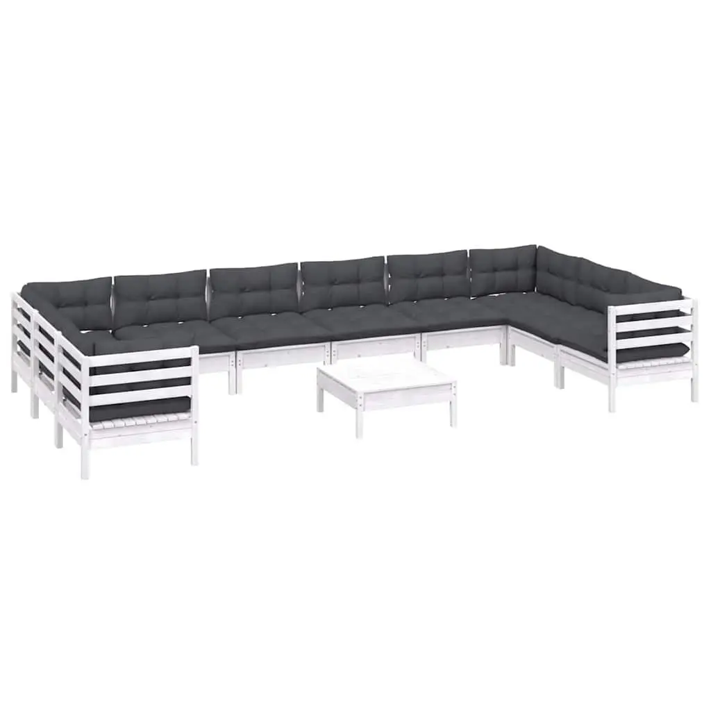 Wooden Garden Lounge Set 11 Piece Outdoor Patio Furniture with Cushions White
