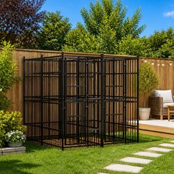 Dog Kennel Outdoor Steel Exercise Pen Enclosure Run Play Area Cage Black