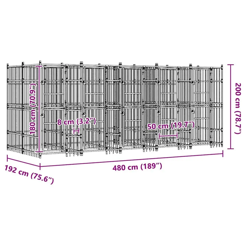 Dog Kennel Outdoor Run Exercise Pen Enclosure Steel Large 9.22 m² Black