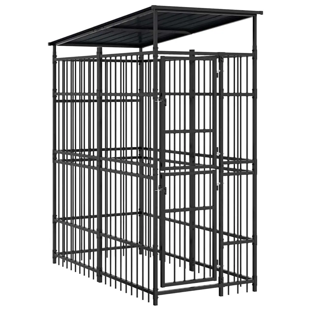 Dog Kennel with Roof Steel 1.84m² Outdoor Exercise Enclosure Lockable Door