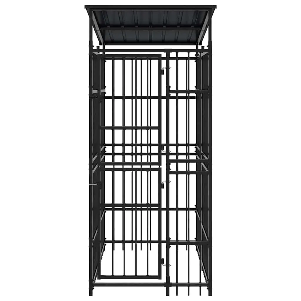 Dog Kennel with Roof Steel 1.84m² Outdoor Exercise Enclosure Lockable Door