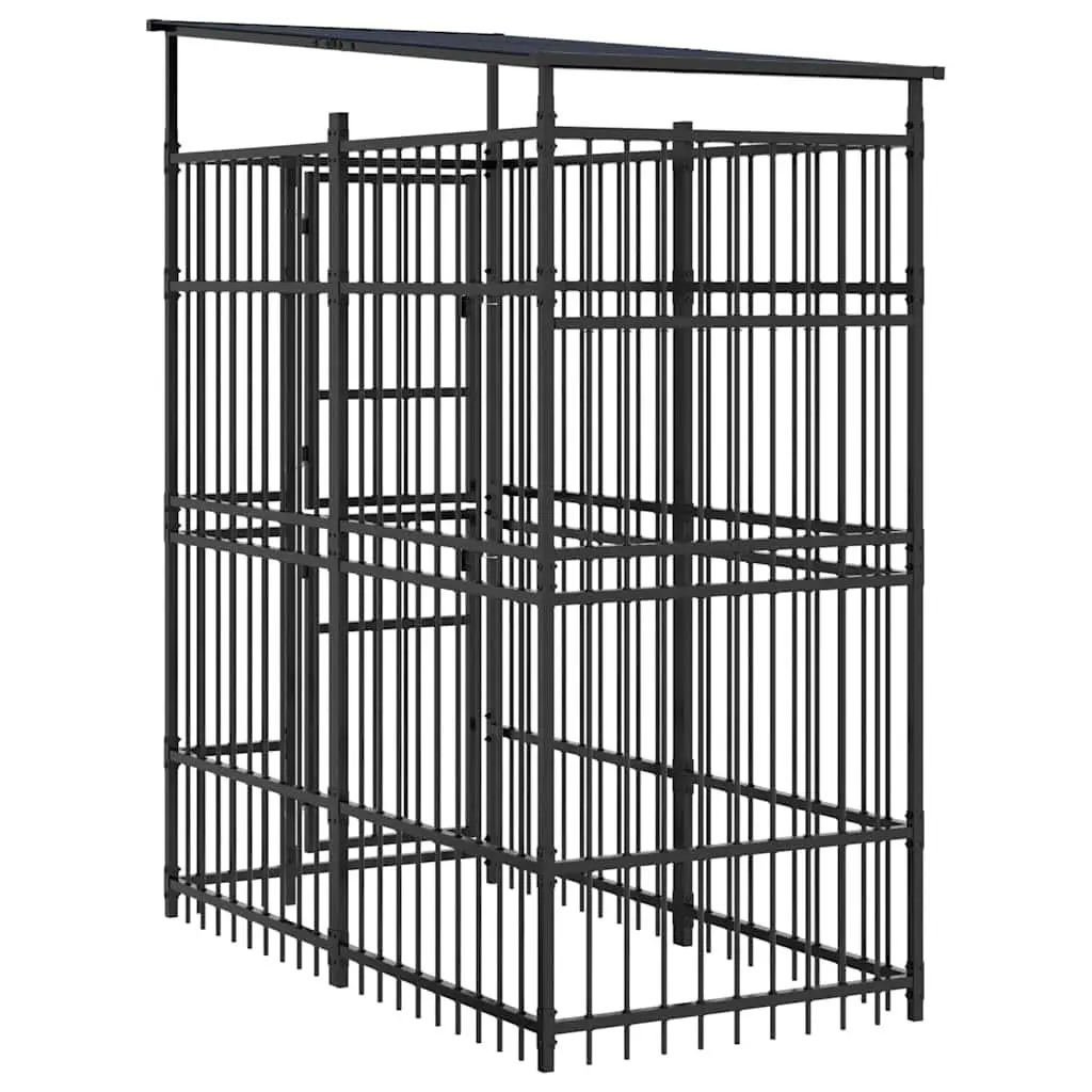Dog Kennel with Roof Steel 1.84m² Outdoor Exercise Enclosure Lockable Door