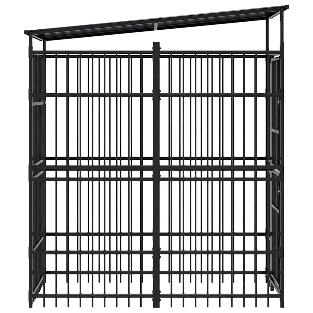 Dog Kennel with Roof Steel 1.84m² Outdoor Exercise Enclosure Lockable Door