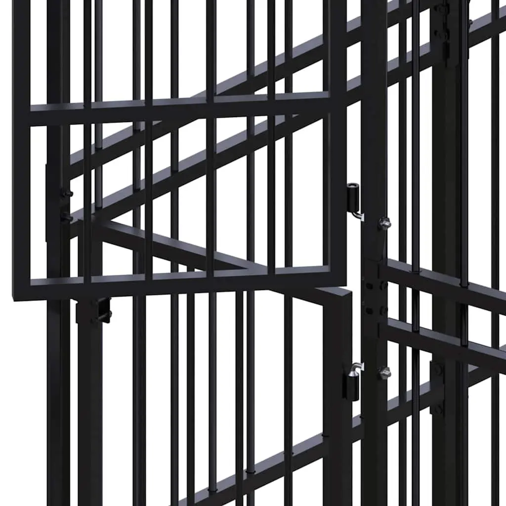 Large Dog Exercise Run Pen Steel Outdoor Enclosure 16.59 m² Black