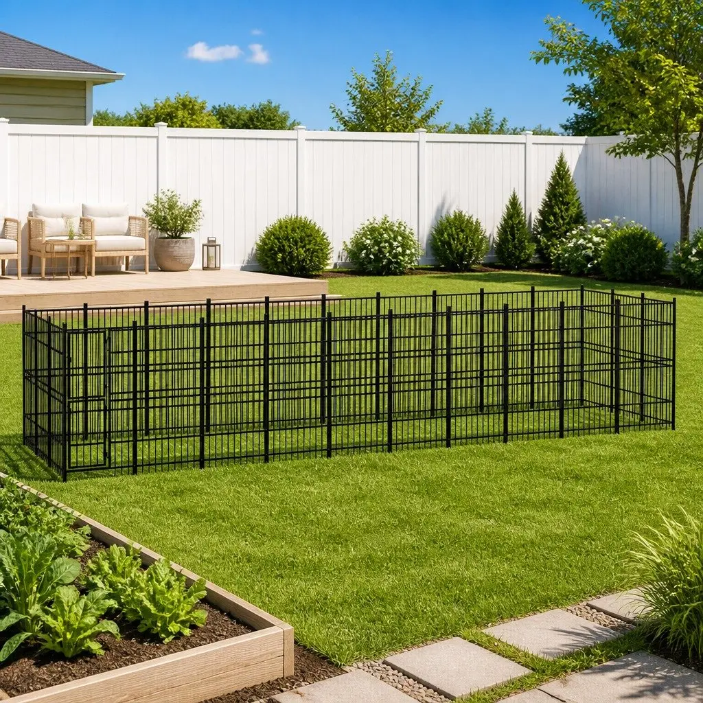 Dog Kennel Outdoor Steel Exercise Enclosure Large Play Run Pen Black 27.65m²