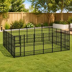 Black Steel Dog Kennel – 27.65 m² Outdoor Play Area