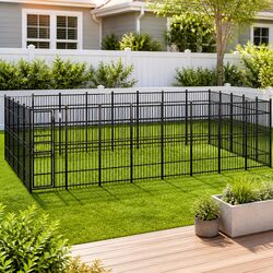 Dog Kennel Steel Outdoor Enclosure 36.86 m² Exercise Run Play Pen Lockable Door