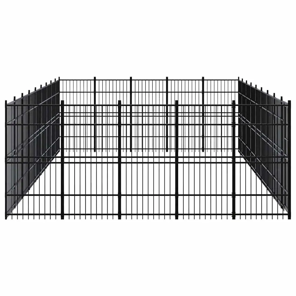 Dog Kennel Outdoor Run Exercise Enclosure Large Black Steel 41.47 m²