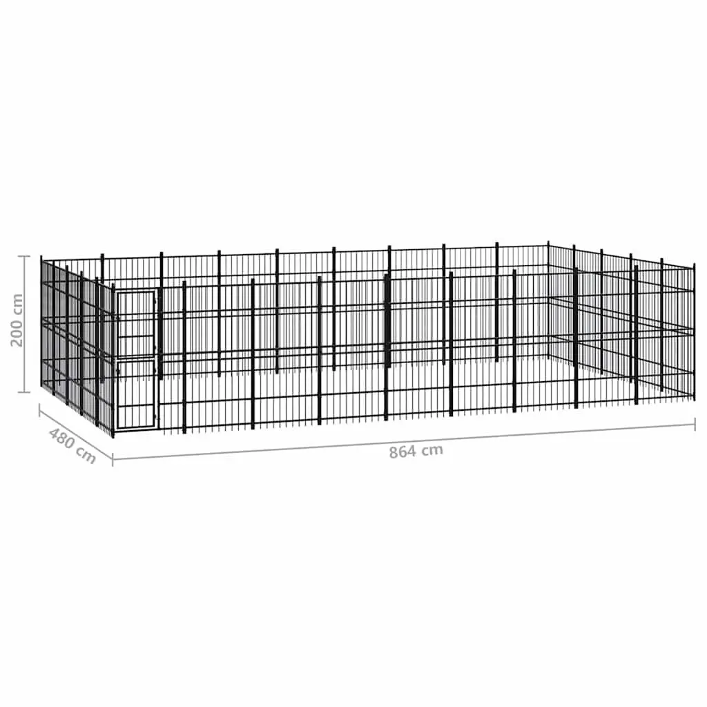 Dog Kennel Outdoor Run Exercise Enclosure Large Black Steel 41.47 m²