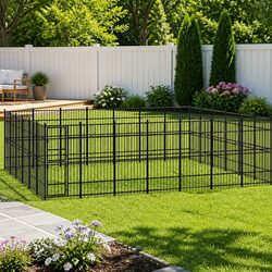 Steel Dog Kennel: 38.71 m² Exercise Pen, Black