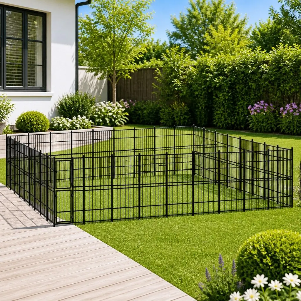 Dog Kennel Steel Outdoor Exercise Run Enclosure Play Area Pen Safe Secure Black