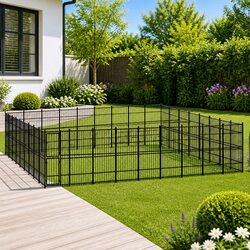 Dog Kennel Steel Outdoor Exercise Run Enclosure Play Area Pen Safe Secure Black