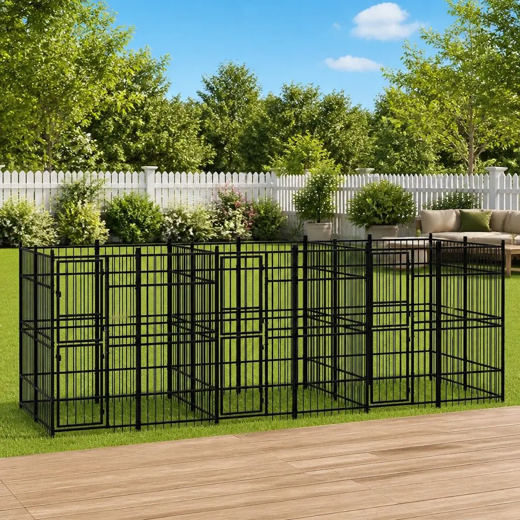 Outdoor Dog Exercise Pen Steel Enclosure for Safety and Play Black