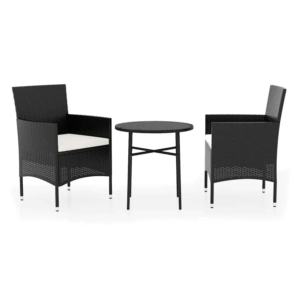 3 Piece Outdoor Dining Set Garden Patio Table Chairs Poly Rattan Black