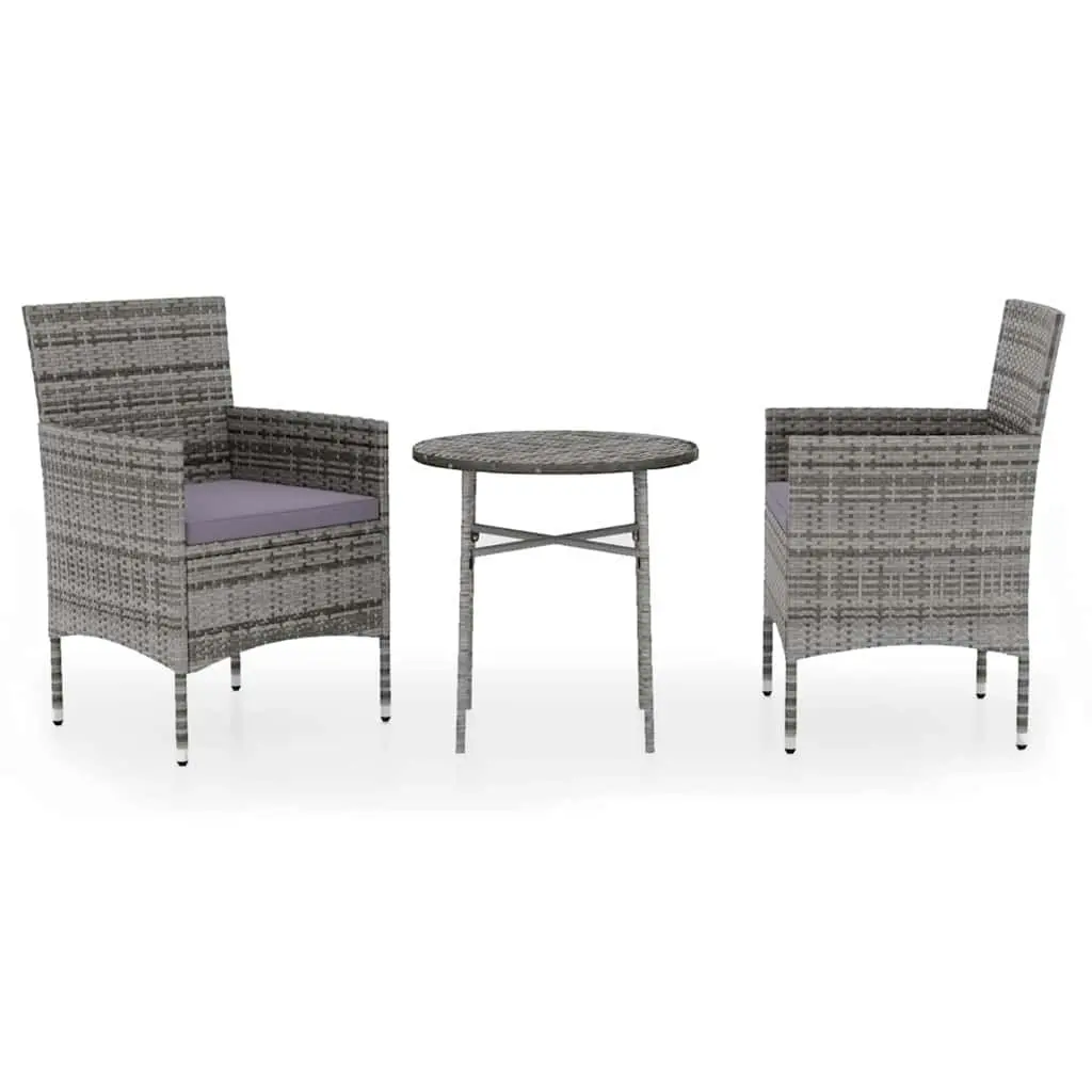 3 Piece Garden Dining Set Outdoor Patio Furniture PE Rattan Grey Chairs Table