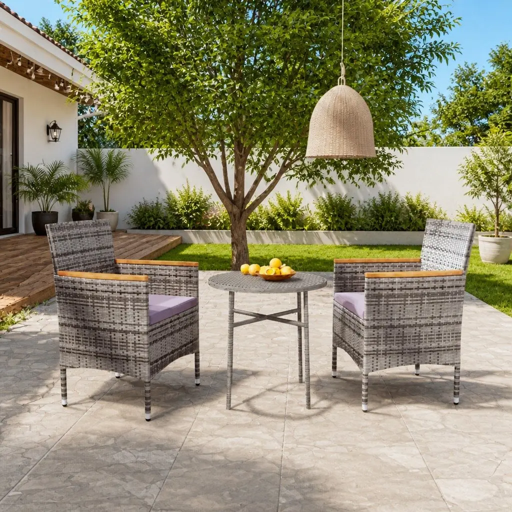 3 Piece Outdoor Dining Set Garden Patio Furniture Grey