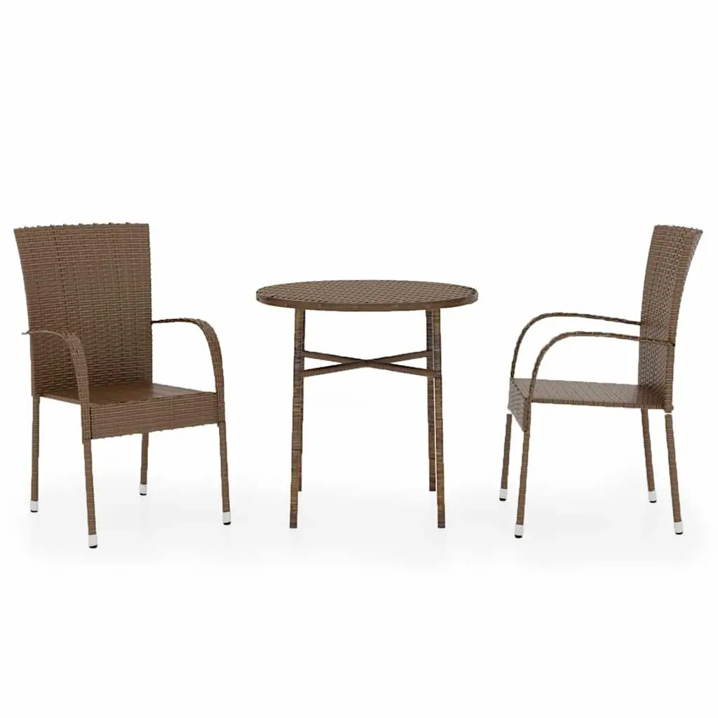 Garden Dining Set 3 Piece Outdoor Patio Furniture Brown Poly Rattan Table Chairs