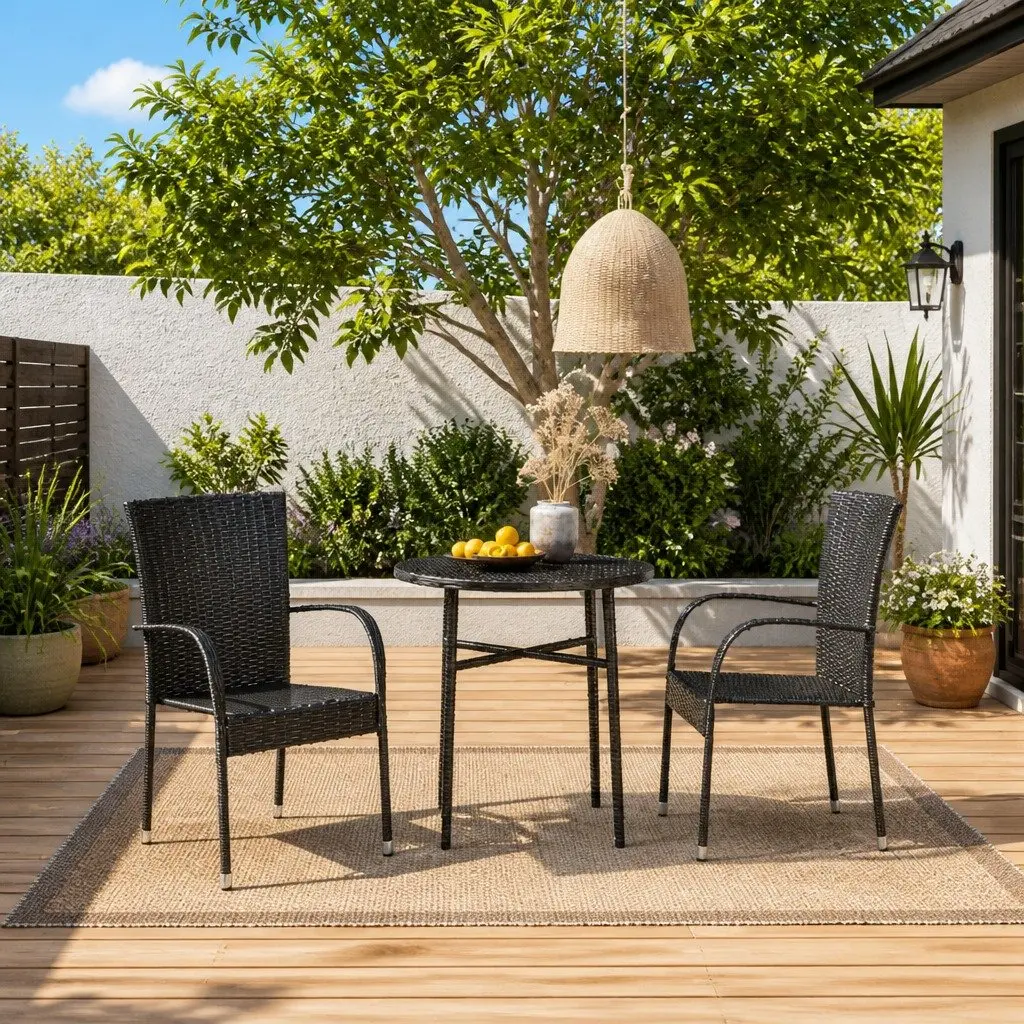 3 Piece Outdoor Dining Set Garden Patio Furniture Black
