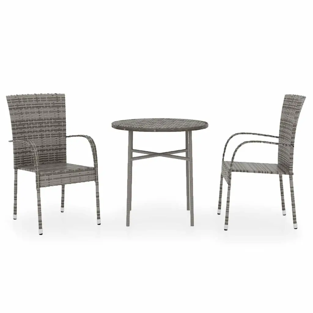 3 Piece Outdoor Dining Set Patio Garden Furniture Grey Poly Rattan Table Chairs