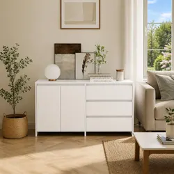 2 Piece Sideboard Set: White Engineered Wood Storage