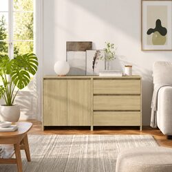 Beige Buffet Cabinet: 2-Piece Storage Set