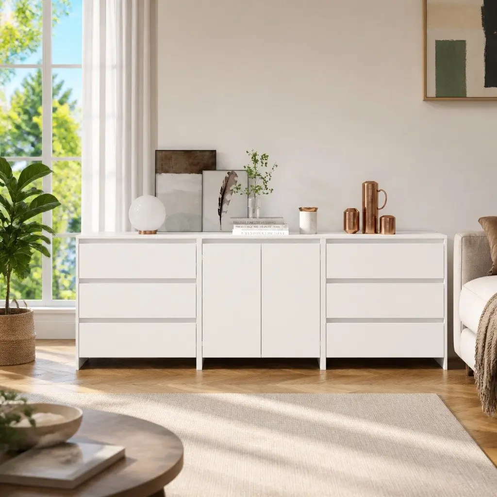 3 Piece Sideboard White Storage Cabinet Buffet Furniture Decorative Display Unit