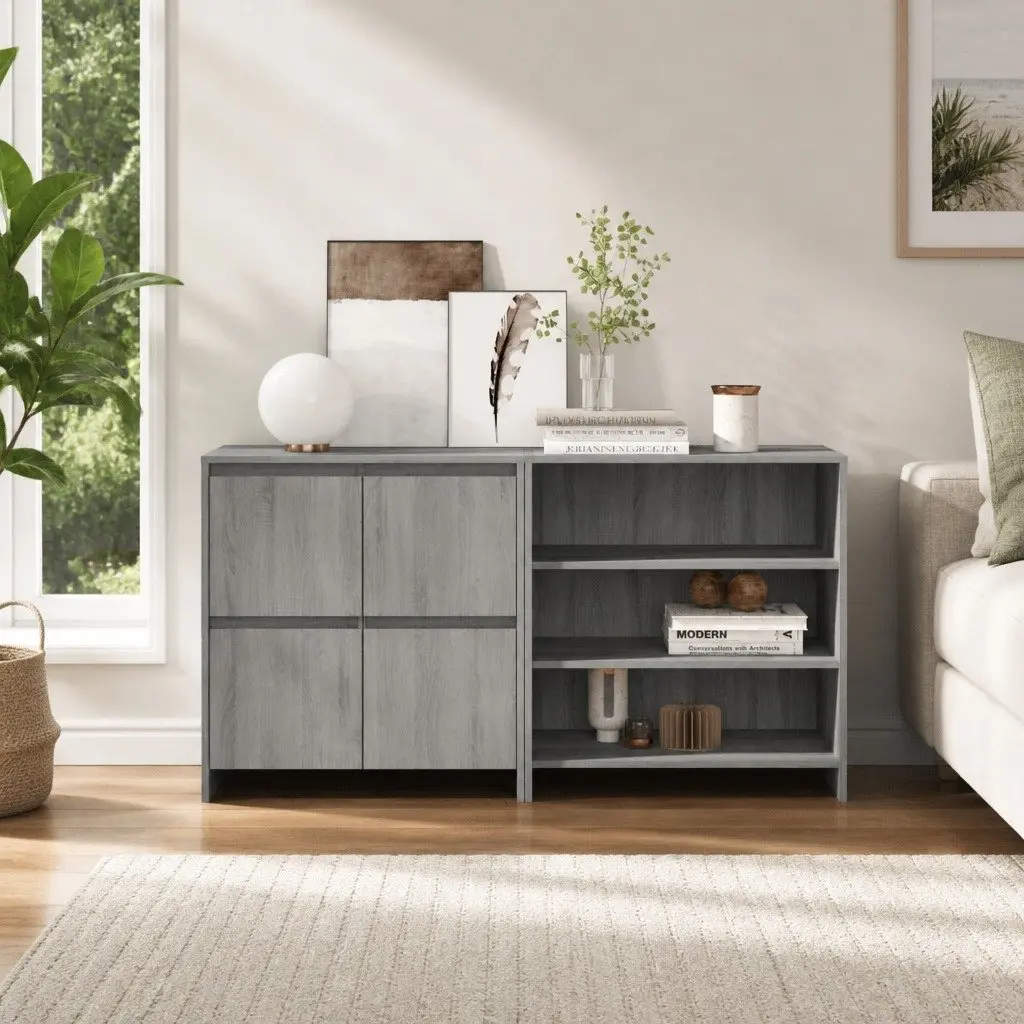 2 Piece Grey Sideboard Storage Cabinet
