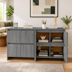 Sideboards 2 pcs Grey 70x41x75 cm Storage Cabinet with Doors Shelving Unit