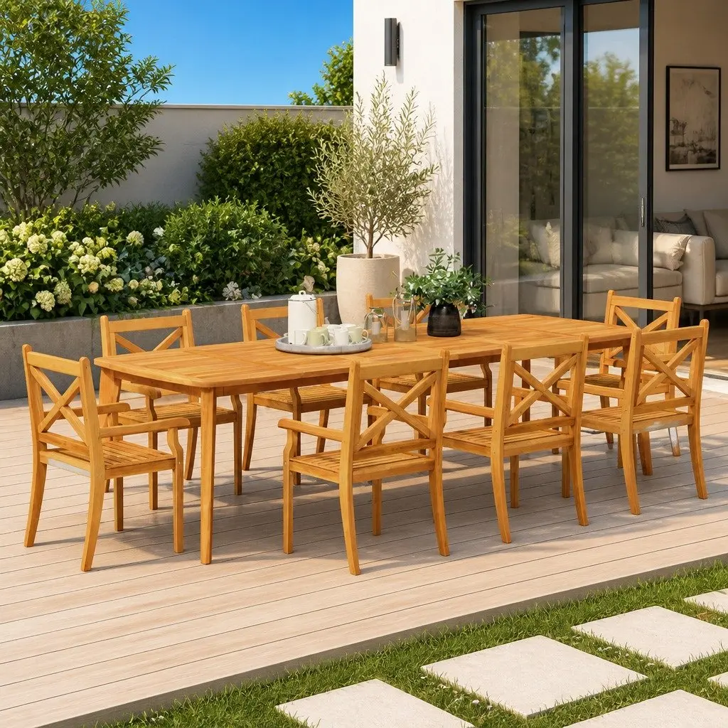 Outdoor Dining Chairs Set of 8 Garden Patio Seating Solid Wood Armrest