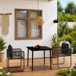 Garden Dining Set 3 Piece Outdoor Patio Furniture Black Glass Table Rattan
