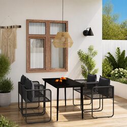 5 Piece Outdoor Dining Set: Black Table and Chairs