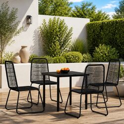 Outdoor Dining Set 5 Piece Garden Furniture Black Glass Table Patio Chairs