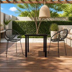 Garden Dining Set: 3-Piece Black Glass Steel Frame