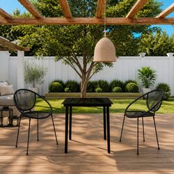 3-Piece Garden Dining Set: 1 Table, 2 Chairs, Black Glass Top