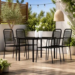 5 Piece Garden Dining Set: 1 Table, 4 Chairs, Black