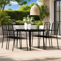 5 Piece Garden Dining Set: Black Steel and Glass