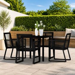 5-Piece Black Dining Set: Steel Frame and Glass Top Specs