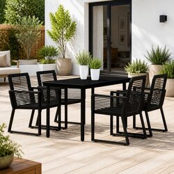 5-Piece Black Garden Dining Set - Steel Frame & Glass