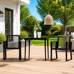 3-Piece Outdoor Dining Set: Black Steel and Glass