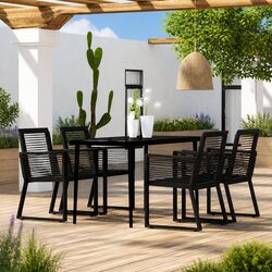 5 Piece Outdoor Dining Set with Black Steel and Glass Table