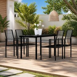 Garden Dining Set 5 Piece Outdoor Patio Table Chairs Black Steel Rattan