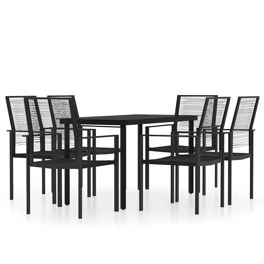 7 Piece Outdoor Dining Set Patio Garden Furniture Black Glass Table Rattan Chairs