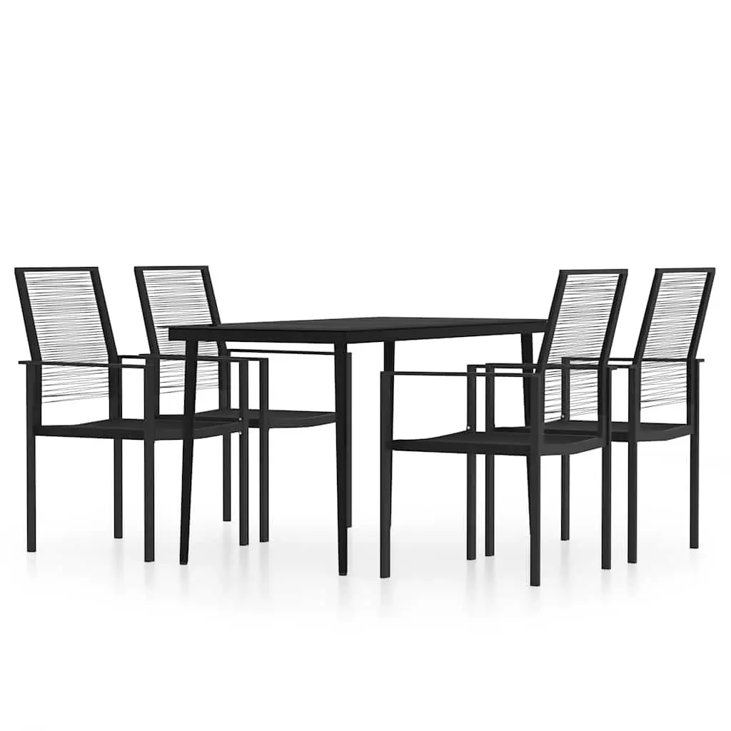 5 Piece Garden Dining Set Outdoor Use Glass Top Steel Frame Rattan Chairs
