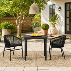 3-Piece Outdoor Dining Set: Black Glass, Rattan Chairs