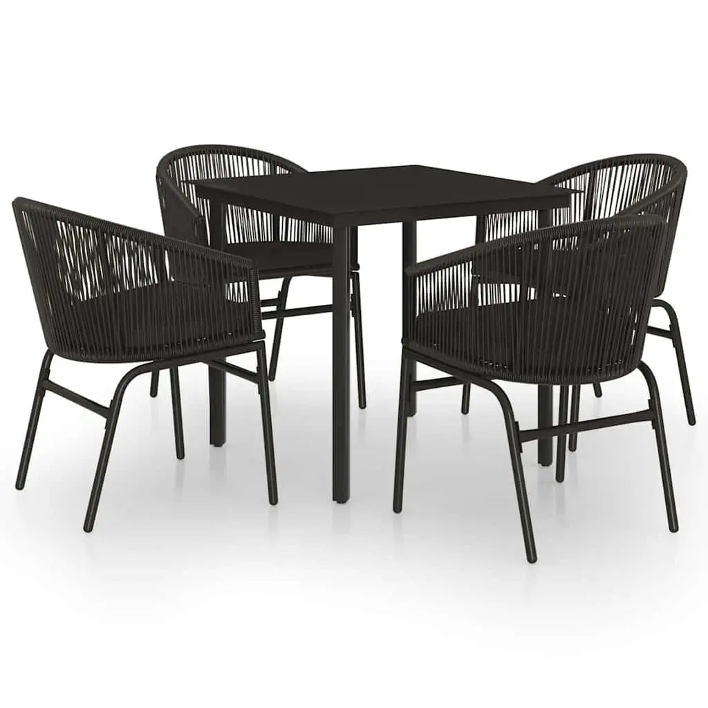 5 Piece Outdoor Dining Set Garden Patio Table Chairs Black Glass Steel Frame