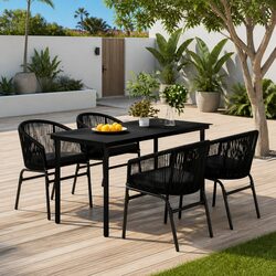 5-Piece Garden Dining Set: Steel Frame & Glass Top